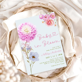 ベビーイン開花ピンクボウブルーベビーシャワー 招待状