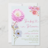 ベビーイン開花ピンクボウブルーベビーシャワー 招待状 (正面)