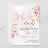 ベビーイン開花ピンクボウベビーシャワー招待状 招待状 (正面)