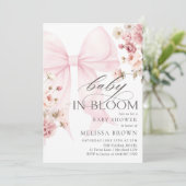 ベビーイン開花ピンクボウベビーシャワー招待状 招待状 (スタンド正面)