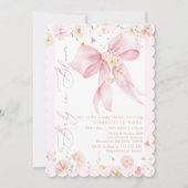 ベビーイン開花ピンクボウワイルドフラワーベビーガールシャワー 招待状 (正面)