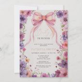 ベビーイン開花ピンクボウワイルドフラワーベビーシャワー 招待状 (正面)