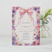 ベビーイン開花ピンクボウワイルドフラワーベビーシャワー 招待状 (スタンド正面)