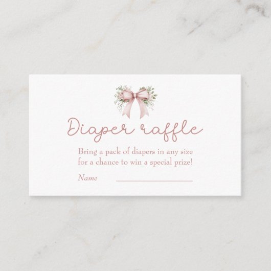 ベビーイン開花ピンクボウ赤ちゃんシャワーおむつラッフル エンクロージャーカード (正面)