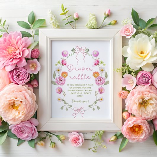ベビーイン開花ピンクボウ赤ちゃんシャワーおむつラッフル ポスター