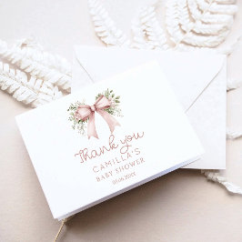 ベビーイン開花ピンクボウ赤ちゃんシャワー サンキューカード