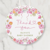 ベビーイン開花ピンクボウ赤ちゃんシャワー フェイバータグ (正面)