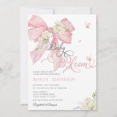 ベビーイン開花ピンクボウ赤ちゃんシャワー 招待状 (正面)