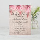 ベビーイン開花ピンクリネン花模様ベビーシャワー 招待状 (スタンド正面)