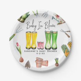ベビーイン開花ピンクレインブーツガーデンベビーシャワー ペーパープレート