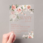 ベビーイン開花ピンクローズフローラガールベビーシャワー アクリル招待状 (インサイチュ (ポータブル))
