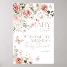ベビーイン開花ピンクローズフローラガールベビーシャワー ポスター