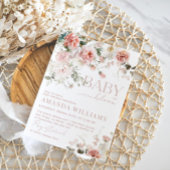 ベビーイン開花ピンクローズフローラガールベビーシャワー 招待状