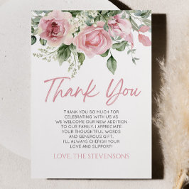 ベビーイン開花ピンクローズフローラベビーシャワー サンキューカード