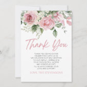 ベビーイン開花ピンクローズフローラベビーシャワー サンキューカード (正面)