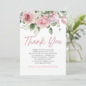 ベビーイン開花ピンクローズフローラベビーシャワー サンキューカード (スタンド正面)