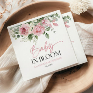 ベビーイン開花ピンクローズフローラベビーシャワー スタンダードカクテルナプキン