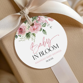 ベビーイン開花ピンクローズフローラベビーシャワー フェイバータグ