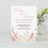 ベビーイン開花ピンクワイルドフラワーガールベビーシャワー 招待状 (スタンド正面)