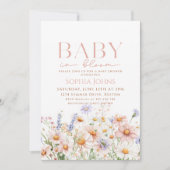 ベビーイン開花ピンクワイルドフラワーガールベビーシャワー 招待状 (正面)