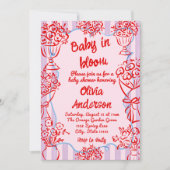 ベビーイン開花ピンク手描き花赤ちゃんシャワー 招待状 (正面)