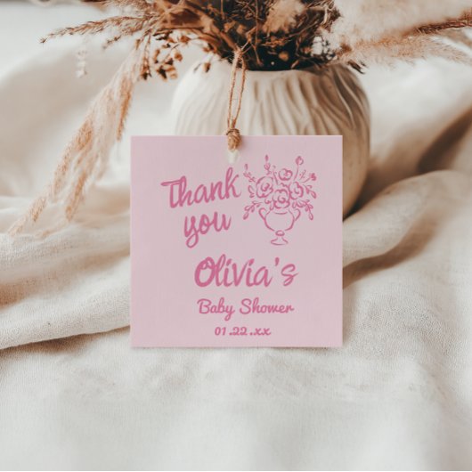 ベビーイン開花ピンク描フローラ赤ちゃんシャワー フェイバータグ