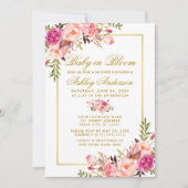 ベビーイン開花ピンク赤面フローラシャワー金ゴールド 招待状 (正面)