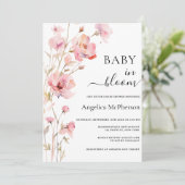 ベビーイン開花ピンク赤面水彩牧草花 招待状 (スタンド正面)