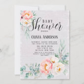 ベビーイン開花ピーチと緑のベビーシャワー 招待状 (正面)
