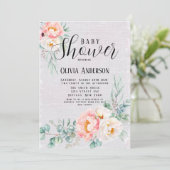 ベビーイン開花ピーチと緑のベビーシャワー 招待状 (スタンド正面)