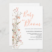 ベビーイン開花ピーチフローラガールベビーシャワー 招待状 (正面/裏面)