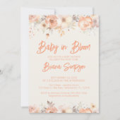 ベビーイン開花ピーチベージュアイボリーフローラベビーシャワー 招待状 (正面)
