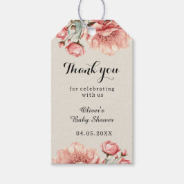 ベビーイン開花フラワーバラピンクベビーショーありがとう ギフトタグ