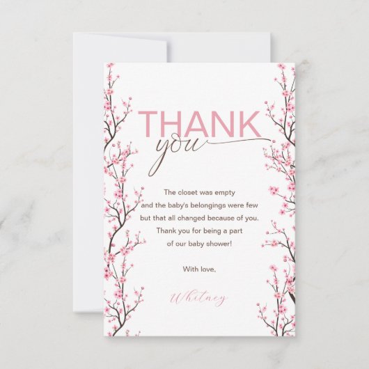 ベビーイン開花フローラさくらんぼブロッサムサンキューカード サンキューカード (正面)