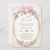 ベビーイン開花フローラエレガントピンクガール赤ちゃんシャワー 招待状 (正面)