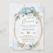 ベビーイン開花フローラエレガントブルーボーイベビーシャワー 招待状 (正面)