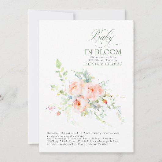 ベビーイン開花フローラエレガントベビーシャワー 招待状 (正面)