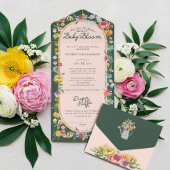 ベビーイン開花フローラガーデングリーンハウスベビーシャワー オールインワン招待状