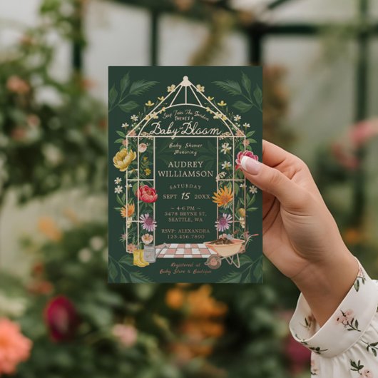 ベビーイン開花フローラガーデングリーンハウスベビーシャワー 箔招待状