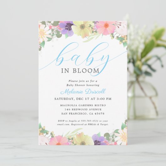 ベビーイン開花フローラガーデン男の赤ちゃんシャワー 招待状 (スタンド正面)