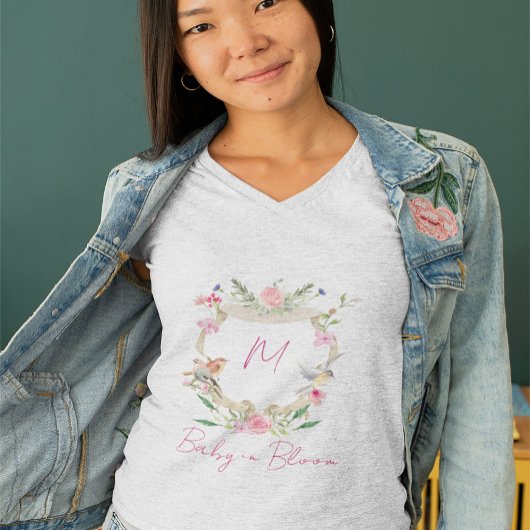 ベビーイン開花フローラクレストモノグラムピンク Tシャツ