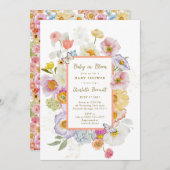 ベビーイン開花フローラバタフライベビーシャワー 招待状 (正面/裏面)