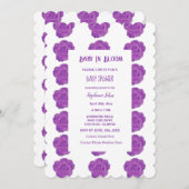 ベビーイン開花フローラパープルバラベビーシャワーガール 招待状 (正面/裏面)