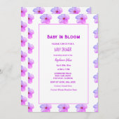 ベビーイン開花フローラピンクパープルベビーシャワーガール 招待状 (正面/裏面)