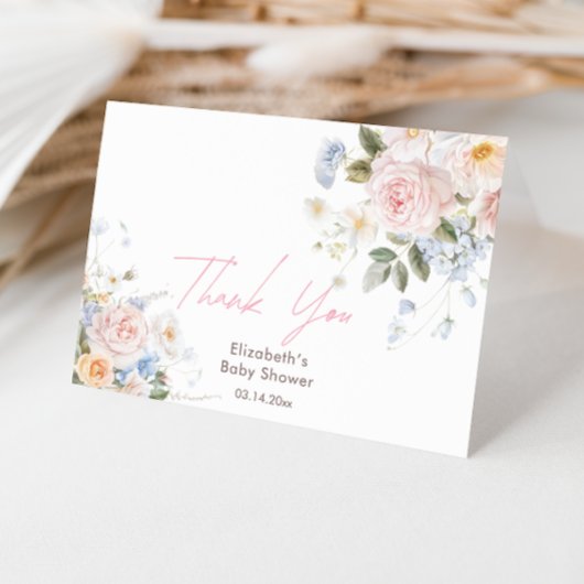 ベビーイン開花フローラピンクベビーシャワー サンキューカード