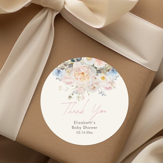 ベビーイン開花フローラピンクベビーシャワー ラウンドシール