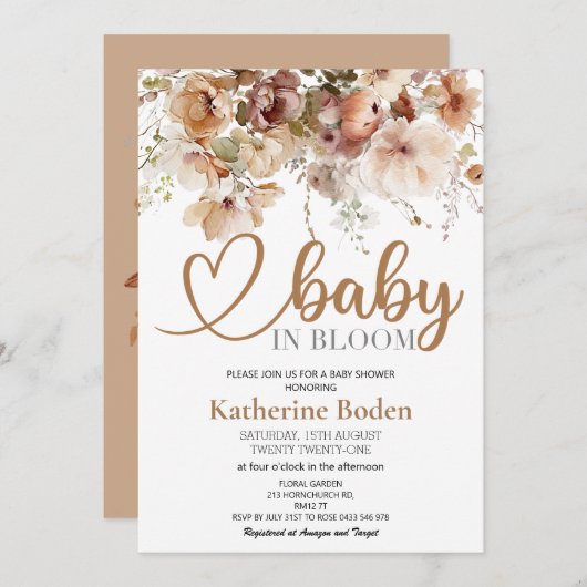 ベビーイン開花フローラベビーシャワー招待状 (正面/裏面)