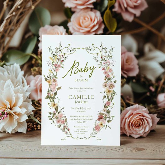 ベビーイン開花フローラベビーシャワー招待状 招待状