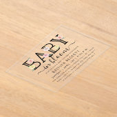 ベビーイン開花フローラベビーシャワー アクリル招待状 (レイダウン)