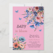 ベビーイン開花フローラベビーシャワー – パステルフラワーズ 招待状 (正面)